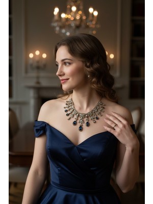 Fayra Accessories Zirkon Taşlı Su Damlası Nişan Kına Düğün Gerdanlık