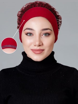 Nanak Bordo Likralı Fırfırlı Kaymayan Bone