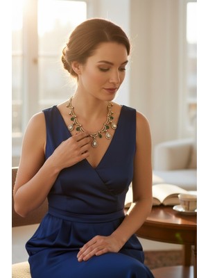 Fayra Accessories Zirkon Taşlı Su Damlası Nişan Kına Düğün Gerdanlık