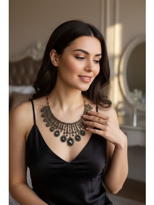 Fayra Accessories Oval Kesim Yakut Renk Zirkon Taşlı Kına Nişan Düğün Gerdanlık