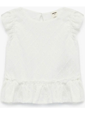 Koton  Fırfır Detaylı Ekru Kız Bebek Kolsuz T-Shirt 6SMG30025AK