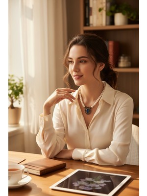 Fayra Accessories Kristal Taşlı Oval Tek Sıra Inci Kolye