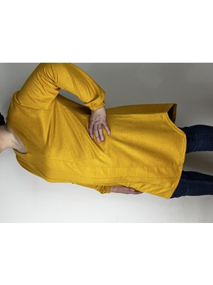 Yaşar Triko Kadın Hardal Uzun Kollu Bilek Lastikli V Yaka Uzun Tunik