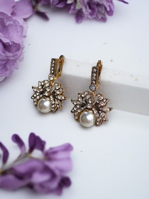 Fayra Accessories Kristal Taşlı Yengeç Figür Tasarım Inci Küpe