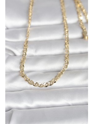 Ett cm 14K Gold Renk Yassı Oval Zincirli Model 60 cm Kadın Kolye