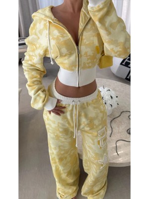 DENİKK Trend Premium Desıgn Nakış Baskı 3 Iplik Crop Hırka- Baggy Eşofman 2 Li Takım