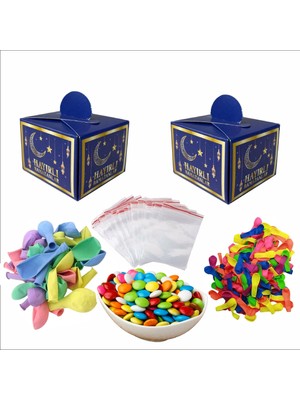 Zenviva 100\'LÜ Hayırlı Ramazanlar KUTULU+100 BALON+100 Su Balonu+1 kg BONIBON+100 Kilitli Poşetli Hediye Seti