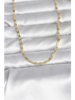 Ett cm 14K Gold Renk Çizgi Lazer Model 60 cm Kadın Kolye