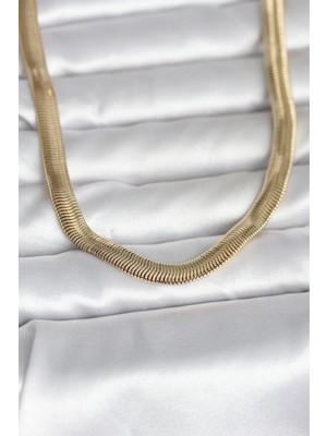 Ett cm 14K Gold Renk Kalın Yassı Yılan Zincir Model 45 cm Kadın Kolye