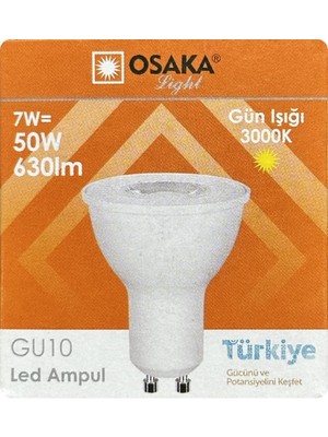 Avarson (1 Adet) Osaka 7W (50W) Sarı Işık (3000K) GU10 Duylu LED Spot Ampul