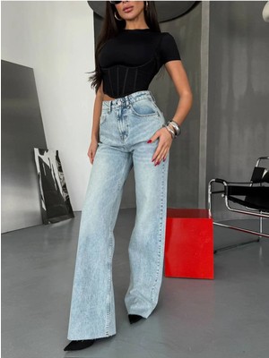 DENİKK Trend Özel Tasarım Düğme Detay Wide Leg Rahat Kalip Palazzo Pantolon