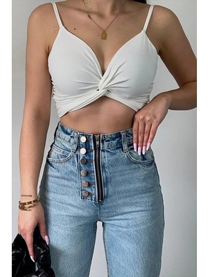 DENİKK Trend Özel Tasarım Düğme Detay Wide Leg Rahat Kalip Palazzo Pantolon