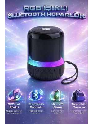 Hvc Ticaret Renk Değiştiren LED Işıklı Bluetooth Hoparlör Askı Ipli  / Micro Sd Kart, Aux, USB Girişli