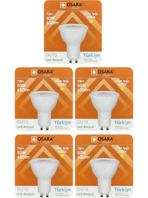 Avarson (5 Adet) Osaka 7W (50W) Sarı Işık (3000K) GU10 Duylu LED Spot Ampul