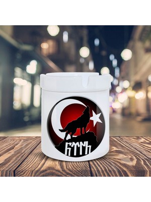 Asilmeydan Ay Yıldızlı Kurt Göktürk Baskılı Küllük Seramik Kül Tablası-5419