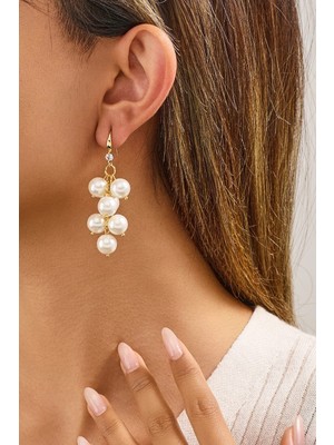 Fayra Accessories Salkım Mayorka Inci Küpe 18 K Altın Kaplama