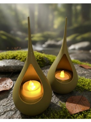 LUNALAB3D Modern Damla Formlu Tealight Mumluk Seti - Zarif Dekoratif Aydınlatma