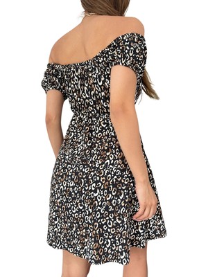 Madonna Yaka Leopar Desenli Elbise