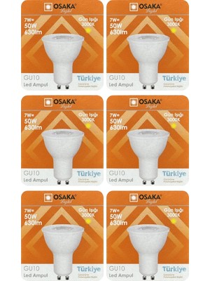 Avarson (6 Adet) Osaka 7W (50W) Sarı Işık (3000K) GU10 Duylu LED Spot Ampul