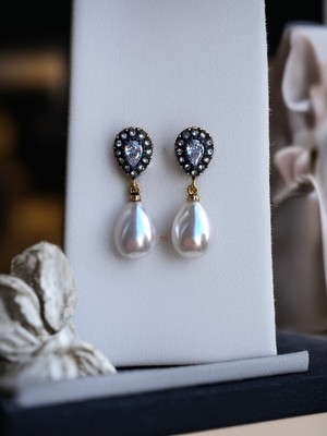 Fayra Accessories Zirkon Taşlı Su Damlası Inci Sallantılı Küpe