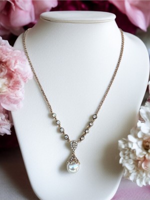 Fayra Accessories Zirkon Taşlı Su Yolu Zincirli Mayorka Inci Kolye