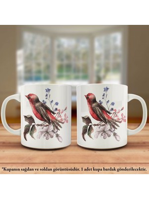 Asilmeydan Renli Çiçekler Asarında Sevimli Kuş Kupa Bardak - Arkadaş ve Sevdiklerinize Hediyelik