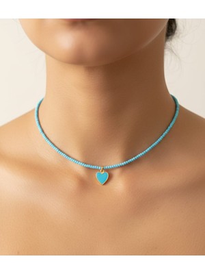 Minel Fashion Mavi Kalpli Mavi Boncuk Kolye