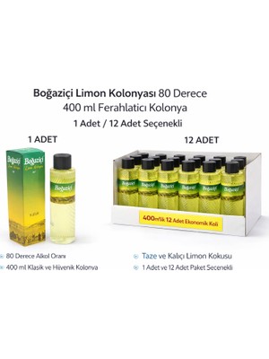 Esranın Dünyası Boğaziçi 80° Limon Kolonyası 400 ml Klasik Ferahlatıcı ve Hijyenik Kolonya