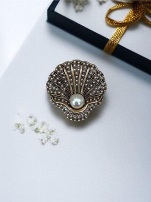 Fayra Accessories Deniz Kabuğu Figür Inci Broş