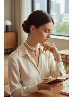 Fayra Accessories Kristal Taşlı Inci Sallantılı Tasma Kolye