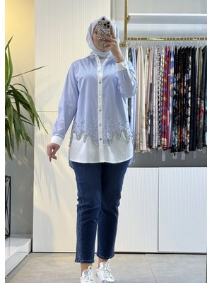 Fuat Gürsen Pırlanta Işlemeli Rahat Gömlek Mavi 5304