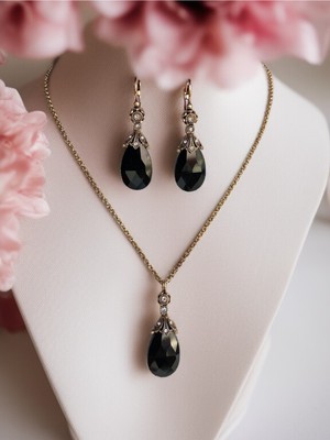 Fayra Accessories Kristal Taşlı Büyük Kedi Gözü Küpe ve Kolye Seti