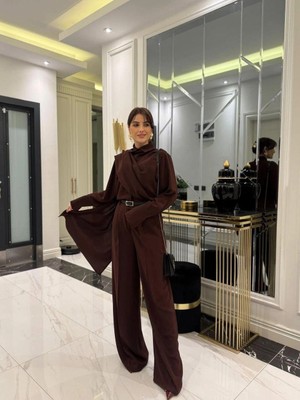 Kadın Uzun Kollu Şal Detaylı Bluz ve Pantolon Ikili Takım