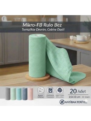 FB Cup (20'li Rulo) Mikro-Fb Çok Amaçlı %100 Mikrofiber Temizlik Bezi 25X32 Kopart Kullan Su Yeşili