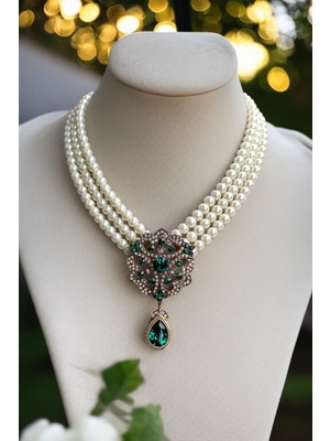 Fayra Accessories Kristal Taşlı Su Damlası Sallantılı Tasarım Inci Kolye
