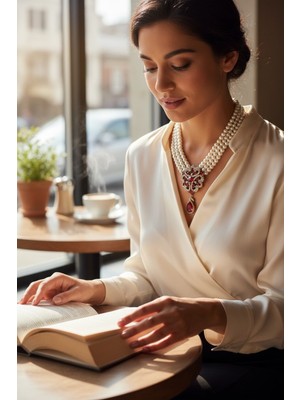 Fayra Accessories Kristal Taşlı Su Damlası Sallantılı Tasarım Inci Kolye