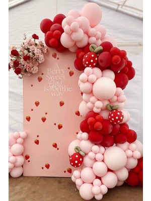 Meri Parti 100 Adet Kırmızı ve Pembe Balon Seti Kırmızı Pembe Çilek Konsept Balon Doğum Günü