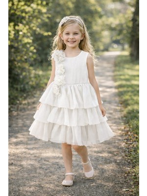 Tarz Çocuk Beyaz Kız Çocuk Abiye Elbise 5-8 Yaş Kat Kat Tüllü Prenses Elbise Düğün Mezuniyet Doğum Günü Elbisesi