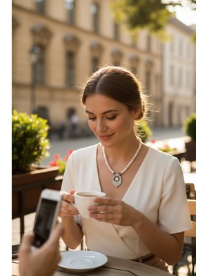 Fayra Accessories Kristal Taşlı Elmas Montür Su Damlası Inci Kolye