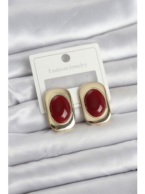 Bsre Bordo Renk Kare Model Vintage Kadın Küpe