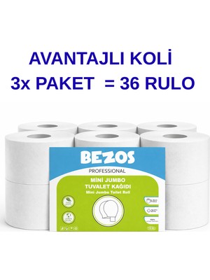 Esranın Dünyası Bezos Professional Mini Jumbo Tuvalet Kağıdı 36 Rulo | 2 Katlı | %100 Selüloz | Endüstriyel &a