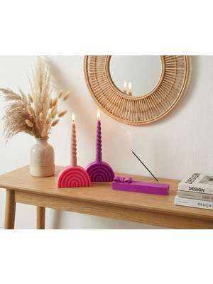 Dekoratif Gökkuşağı Form Ikili Mumluk Seti – Renkli Modern Masa Üstü Mumluk