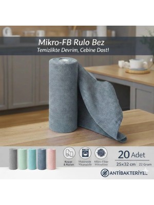 FB Cup (20'li Rulo) Mikro-Fb Çok Amaçlı %100 Mikrofiber Temizlik Bezi 25X32 Kopart Kullan (Indigo Mavisi)