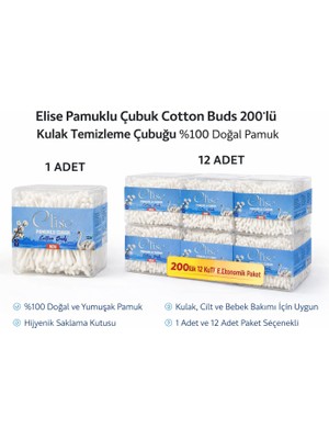 Esranın Dünyası Elise Pamuklu Çubuk Cotton Buds 200’LÜ Kulak Temizleme Çubuğu Doğal Pamuk