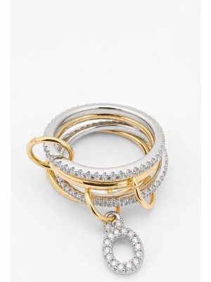 14K Çelik Üzeri Altın Kaplama 4 Sıralı Gold Gümüş Harfli Sipiral Yüzük 16(8) Numara