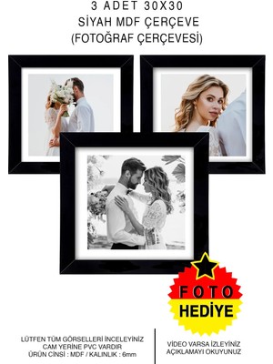 3 Adet 30X30 Çerçeve - Mdf Çerçeve - Fotoğraf Çerçevesi - Kare Çerçeve