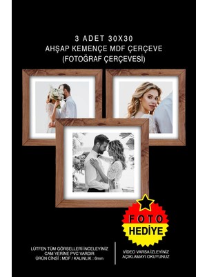 3 Adet 30X30 Çerçeve - Mdf Çerçeve - Fotoğraf Çerçevesi - Kare Çerçeve