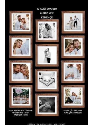 12 Adet 30X30 Çerçeve - Mdf Çerçeve - Fotoğraf Çerçevesi - Kare Çerçeve