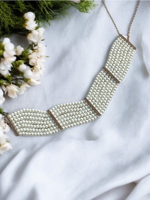 Fayra Accessories Zirkon Taşlı 7 Sıra Tasma Inci Kolye