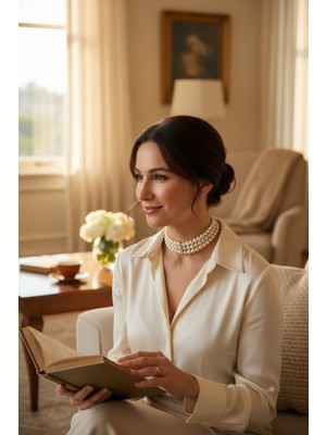 Fayra Accessories Kristal Taşlı Üç Sıra Inci Tasma Kolye